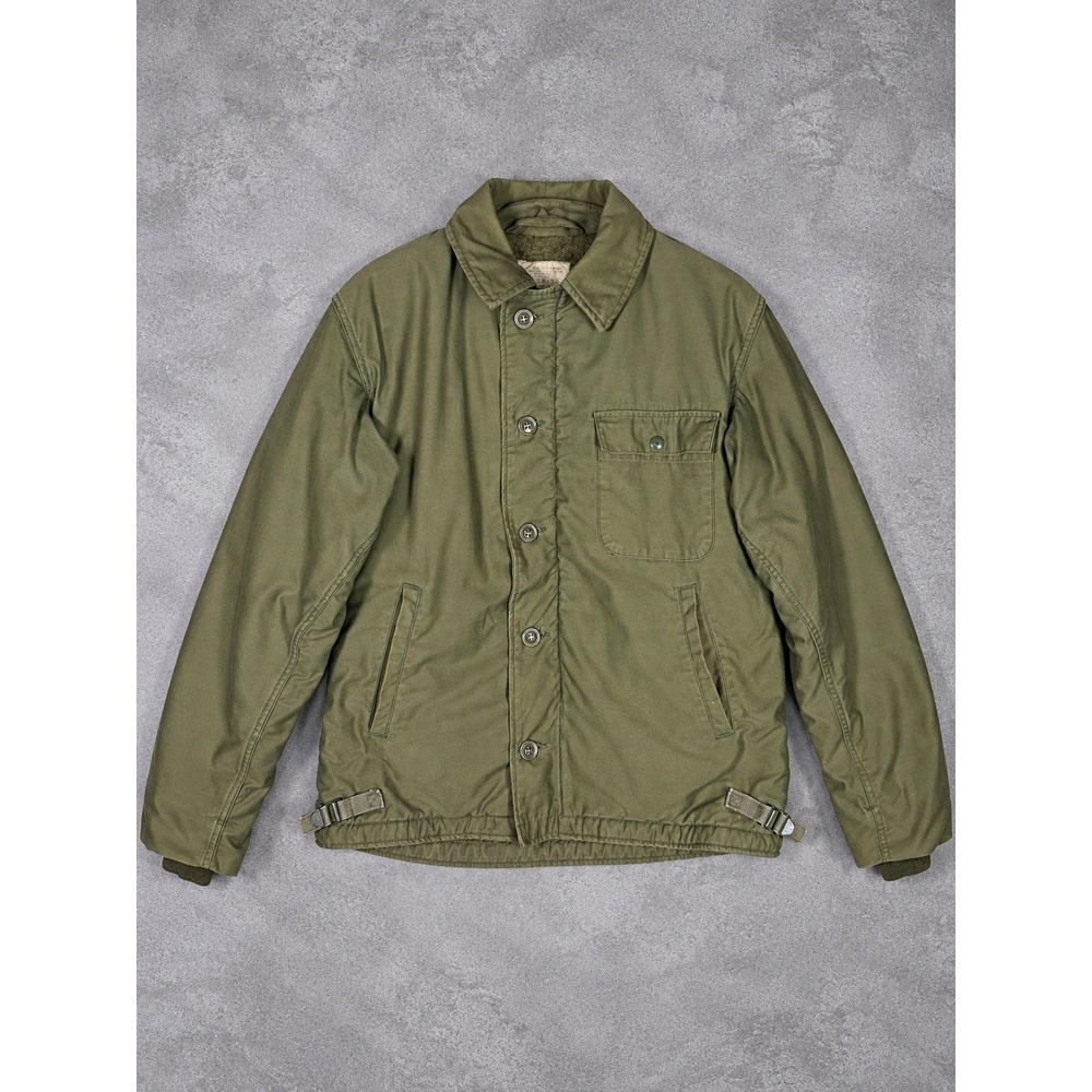 US Military USN A-2 Deck Jacket Mens Medium Green 70s Navy Special Ops Stencil